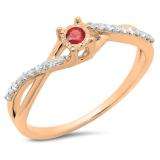 0.20 Carat (ctw) 10K Rose Gold Round Ruby & White Diamond Ladies Swirl Split Shank Promise Engagement Ring 1/5 CT