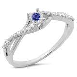0.20 Carat (ctw) 10K White Gold Round Tanzanite & White Diamond Ladies Swirl Split Shank Promise Engagement Ring 1/5 CT