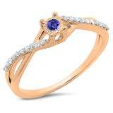0.20 Carat (ctw) 18K Rose Gold Round Tanzanite & White Diamond Ladies Swirl Split Shank Promise Engagement Ring 1/5 CT