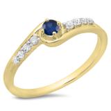 0.25 Carat (ctw) 10K Yellow Gold Round Cut Blue Sapphire & White Diamond Ladies Bridal Twisted Wave Promise Engagement Ring 1/4 CT