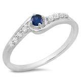 0.25 Carat (ctw) 14K White Gold Round Cut Blue Sapphire & White Diamond Ladies Bridal Twisted Wave Promise Engagement Ring 1/4 CT