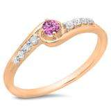 0.25 Carat (ctw) 18K Rose Gold Round Cut Pink Sapphire & White Diamond Ladies Bridal Twisted Wave Promise Engagement Ring 1/4 CT