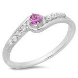 0.25 Carat (ctw) 18K White Gold Round Cut Pink Sapphire & White Diamond Ladies Bridal Twisted Wave Promise Engagement Ring 1/4 CT