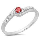0.25 Carat (ctw) 10K White Gold Round Cut Ruby & White Diamond Ladies Bridal Twisted Wave Promise Engagement Ring 1/4 CT