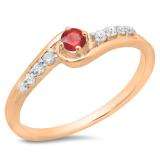 0.25 Carat (ctw) 18K Rose Gold Round Cut Ruby & White Diamond Ladies Bridal Twisted Wave Promise Engagement Ring 1/4 CT