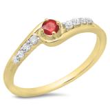 0.25 Carat (ctw) 18K Yellow Gold Round Cut Ruby & White Diamond Ladies Bridal Twisted Wave Promise Engagement Ring 1/4 CT