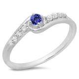 0.25 Carat (ctw) 10K White Gold Round Cut Tanzanite & White Diamond Ladies Bridal Twisted Wave Promise Engagement Ring 1/4 CT