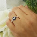 0.50 Carat (ctw) 14K White Gold Round Cut Blue Sapphire & White Diamond Ladies Swirl Split Shank Bridal Halo Engagement Ring 1/2 CT