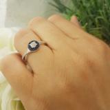 0.50 Carat (ctw) 14K White Gold Round Cut Blue Sapphire & White Diamond Ladies Swirl Split Shank Bridal Halo Engagement Ring 1/2 CT