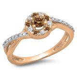 0.50 Carat (ctw) 18K Rose Gold Round Cut Champagne & White Diamond Ladies Swirl Split Shank Bridal Halo Engagement Ring 1/2 CT