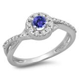 0.50 Carat (ctw) 14K White Gold Round Cut Tanzanite & White Diamond Ladies Swirl Split Shank Bridal Halo Engagement Ring 1/2 CT