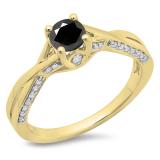 0.75 Carat (ctw) 10K Yellow Gold Round Cut Black & White Diamond Ladies Solitaire With Accents Bridal Twisted Swirl Engagement Ring 3/4 CT