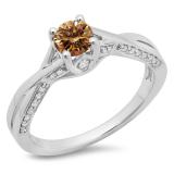 0.75 Carat (ctw) 14K White Gold Round Cut Champagne & White Diamond Ladies Solitaire With Accents Bridal Twisted Swirl Engagement Ring 3/4 CT