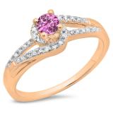 0.45 Carat (ctw) 10K Rose Gold Round Cut Pink Sapphire & White Diamond Ladies Twisted Split Shank Bridal Engagement Ring 1/2 CT
