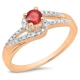 0.45 Carat (ctw) 18K Rose Gold Round Cut Ruby & White Diamond Ladies Twisted Split Shank Bridal Engagement Ring 1/2 CT