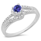 0.45 Carat (ctw) 10K White Gold Round Cut Tanzanite & White Diamond Ladies Twisted Split Shank Bridal Engagement Ring 1/2 CT