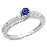 0.50 Carat (ctw) 10K White Gold Round Tanzanite & White Diamond Ladies Swirl Promise Solitaire With Accents Engagement Ring 1/2 CT