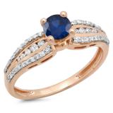 0.75 Carat (ctw) 14K Rose Gold Round Blue Sapphire & White Diamond Ladies Solitaire With Accents Bridal Engagement Ring 3/4 CT