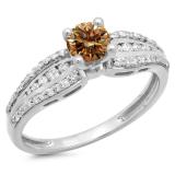 0.75 Carat (ctw) 14K White Gold Round Champagne & White Diamond Ladies Solitaire With Accents Bridal Engagement Ring 3/4 CT