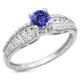 0.75 Carat (ctw) 10K White Gold Round Tanzanite & White Diamond Ladies Solitaire With Accents Bridal Engagement Ring 3/4 CT