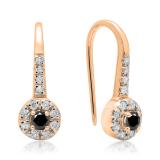 0.45 Carat (ctw) 10K Rose Gold Round Black & White Diamond Ladies Halo Style Dangling Drop Earrings 1/2 CT