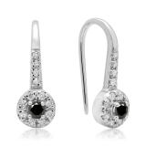 0.45 Carat (ctw) 10K White Gold Round Black & White Diamond Ladies Halo Style Dangling Drop Earrings 1/2 CT
