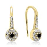 0.45 Carat (ctw) 14K Yellow Gold Round Black & White Diamond Ladies Halo Style Dangling Drop Earrings 1/2 CT