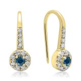0.45 Carat (ctw) 14K Yellow Gold Round Blue & White Diamond Ladies Halo Style Dangling Drop Earrings 1/2 CT