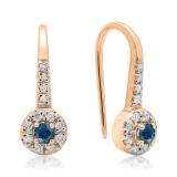 0.45 Carat (ctw) 18K Rose Gold Round Blue & White Diamond Ladies Halo Style Dangling Drop Earrings 1/2 CT