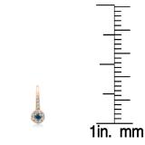 0.45 Carat (ctw) 18K Rose Gold Round Blue & White Diamond Ladies Halo Style Dangling Drop Earrings 1/2 CT