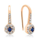 0.45 Carat (ctw) 14K Rose Gold Round Blue Sapphire & White Diamond Ladies Halo Style Dangling Drop Earrings 1/2 CT