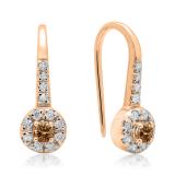 0.45 Carat (ctw) 14K Rose Gold Round Champagne & White Diamond Ladies Halo Style Dangling Drop Earrings 1/2 CT