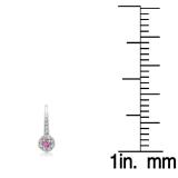 0.45 Carat (ctw) 10K White Gold Round Pink Sapphire & White Diamond Ladies Halo Style Dangling Drop Earrings 1/2 CT