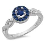 0.55 Carat (ctw) 18K White Gold Round Cut Blue Sapphire & White Diamond Ladies Swirl Bridal Halo Engagement Ring 1/2 CT
