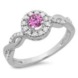 0.55 Carat (ctw) 14K White Gold Round Cut Pink Sapphire & White Diamond Ladies Swirl Bridal Halo Engagement Ring 1/2 CT