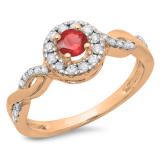 0.55 Carat (ctw) 14K Rose Gold Round Cut Ruby & White Diamond Ladies Swirl Bridal Halo Engagement Ring 1/2 CT