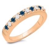 0.45 Carat (ctw) 10K Rose Gold Round Cut Blue & White Diamond Ladies Anniversary Wedding Band Stackable Ring 1/2 CT