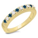 0.45 Carat (ctw) 10K Yellow Gold Round Cut Blue & White Diamond Ladies Anniversary Wedding Band Stackable Ring 1/2 CT