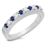 0.45 Carat (ctw) 10K White Gold Round Cut Blue Sapphire & White Diamond Ladies Anniversary Wedding Band Stackable Ring 1/2 CT