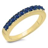 0.45 Carat (ctw) 10K Yellow Gold Round Cut Blue Sapphire Ladies Anniversary Wedding Band Stackable Ring 1/2 CT