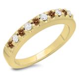 0.45 Carat (ctw) 10K Yellow Gold Round Cut Champagne & White Diamond Ladies Anniversary Wedding Band Stackable Ring 1/2 CT