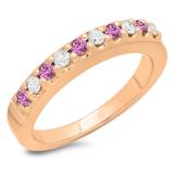 0.45 Carat (ctw) 10K Rose Gold Round Cut Pink Sapphire & White Diamond Ladies Anniversary Wedding Band Stackable Ring 1/2 CT