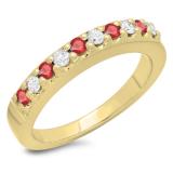 0.45 Carat (ctw) 10K Yellow Gold Round Cut Ruby & White Diamond Ladies Anniversary Wedding Band Stackable Ring 1/2 CT