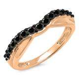 0.55 Carat (ctw) 10K Rose Gold Round Cut Black Diamond Ladies Anniversary Wedding Guard Contour Band 1/2 CT