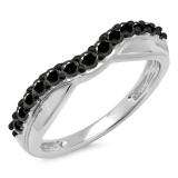 0.55 Carat (ctw) 10K White Gold Round Cut Black Diamond Ladies Anniversary Wedding Guard Contour Band 1/2 CT