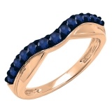 0.55 Carat (ctw) 10K Rose Gold Round Cut Blue Sapphire Ladies Anniversary Wedding Guard Contour Band 1/2 CT