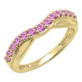 0.55 Carat (ctw) 10K Yellow Gold Round Cut Pink Sapphire Ladies Anniversary Wedding Guard Contour Band 1/2 CT