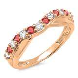 0.55 Carat (ctw) 10K Rose Gold Round Cut Ruby & White Diamond Ladies Anniversary Wedding Guard Contour Band 1/2 CT