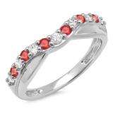 0.55 Carat (ctw) 10K White Gold Round Cut Ruby & White Diamond Ladies Anniversary Wedding Guard Contour Band 1/2 CT