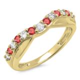 0.55 Carat (ctw) 10K Yellow Gold Round Cut Ruby & White Diamond Ladies Anniversary Wedding Guard Contour Band 1/2 CT